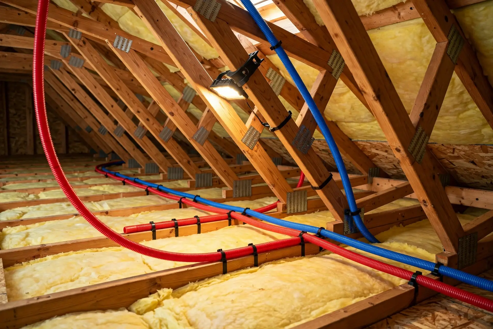 New PEX water lines routed through an attic